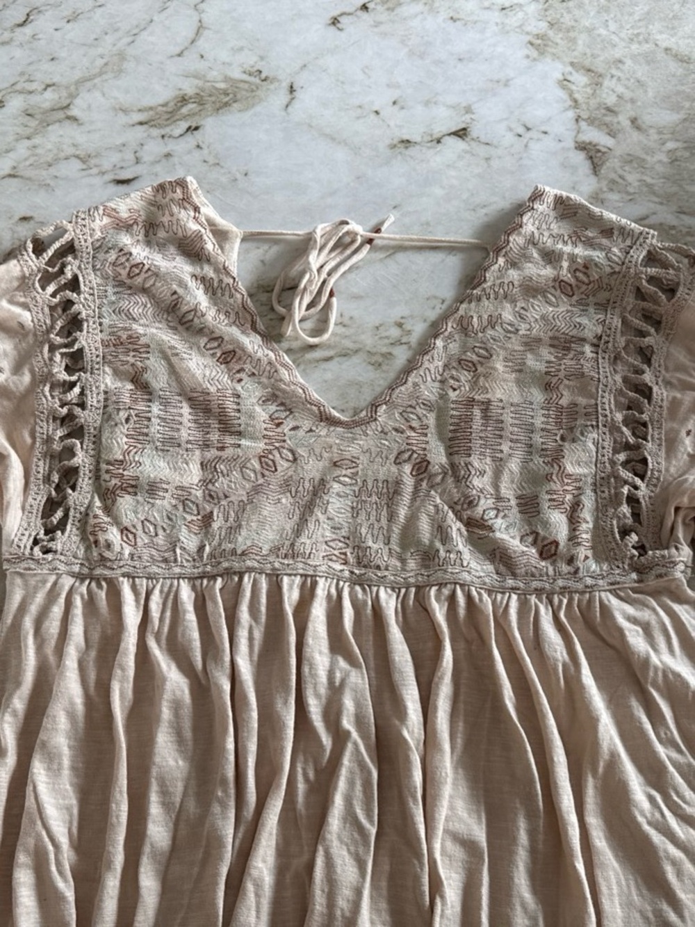 Free People Cream Embroidered V-Neck Tunic Top